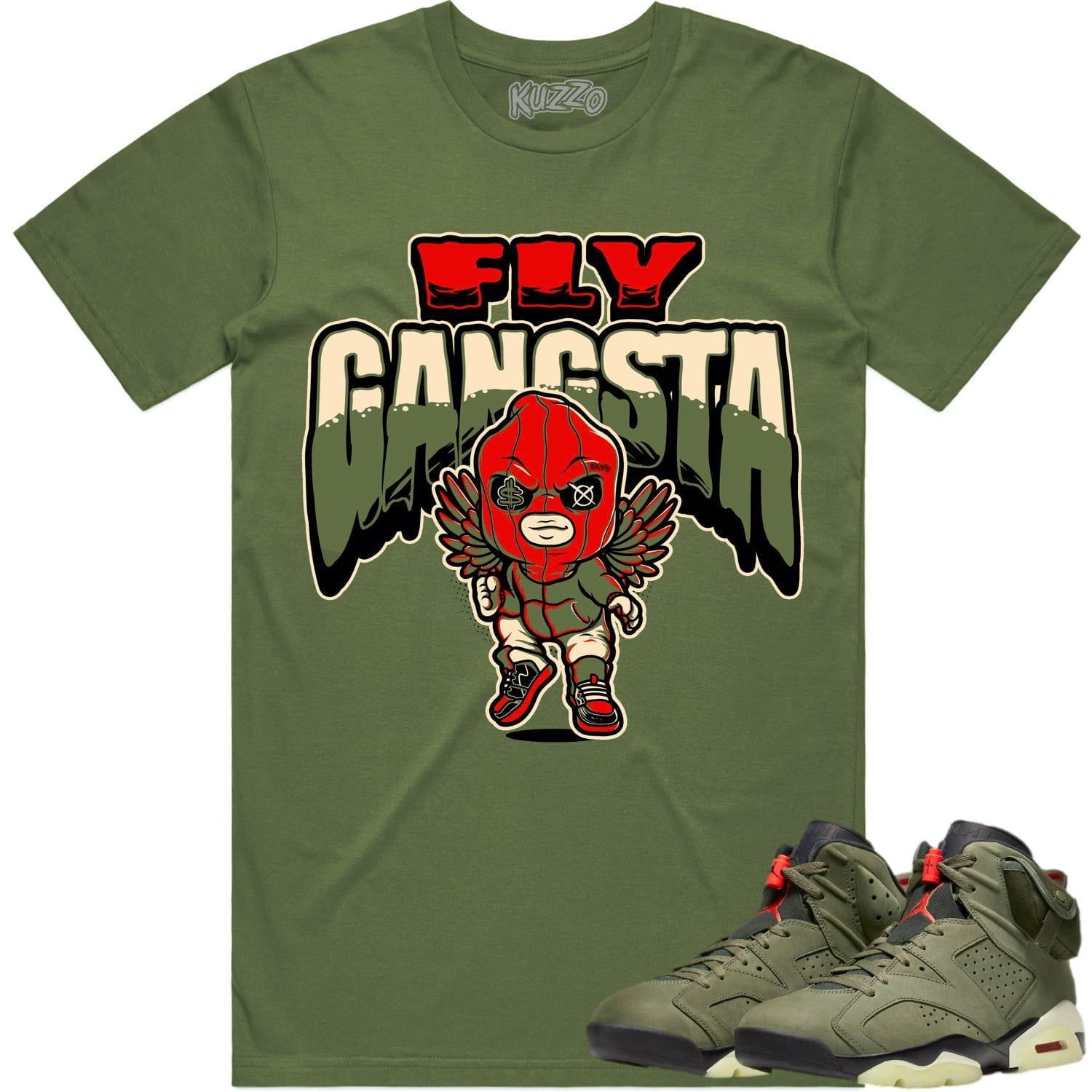 Jordan 6 Cactus Jack 6s Shirt to Match - OLIVE FLY GANGSTA