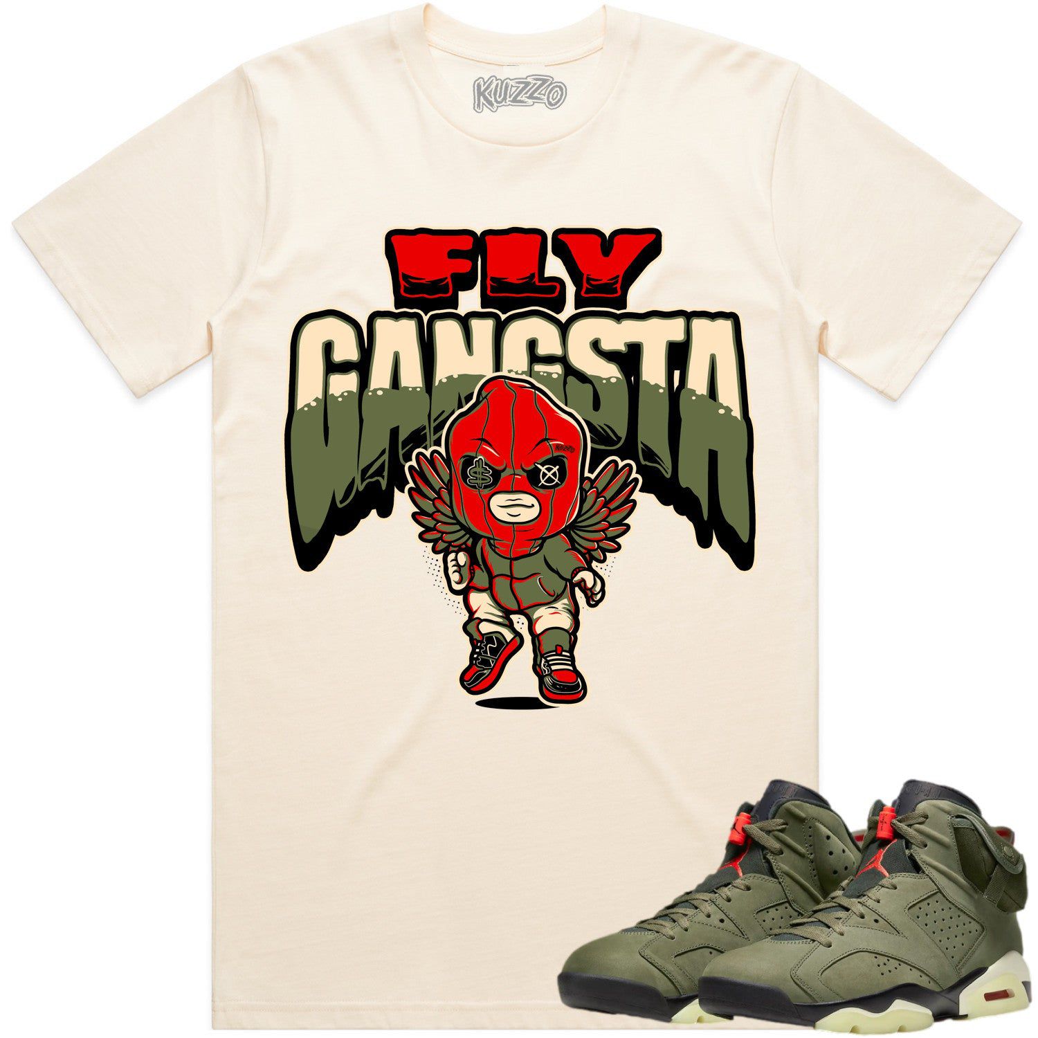 Jordan 6 Cactus Jack 6s Shirt to Match - OLIVE FLY GANGSTA