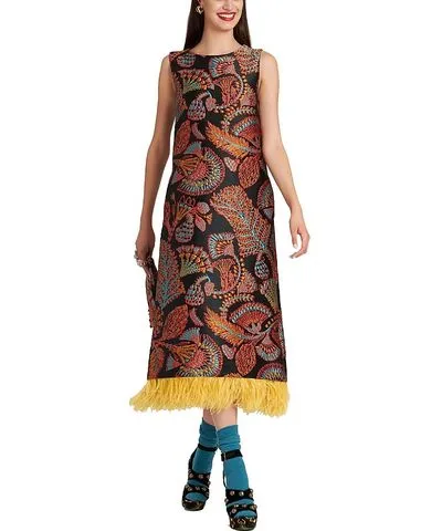 La Doublej Column with Feathers Jacquard Sicomore Black Dress