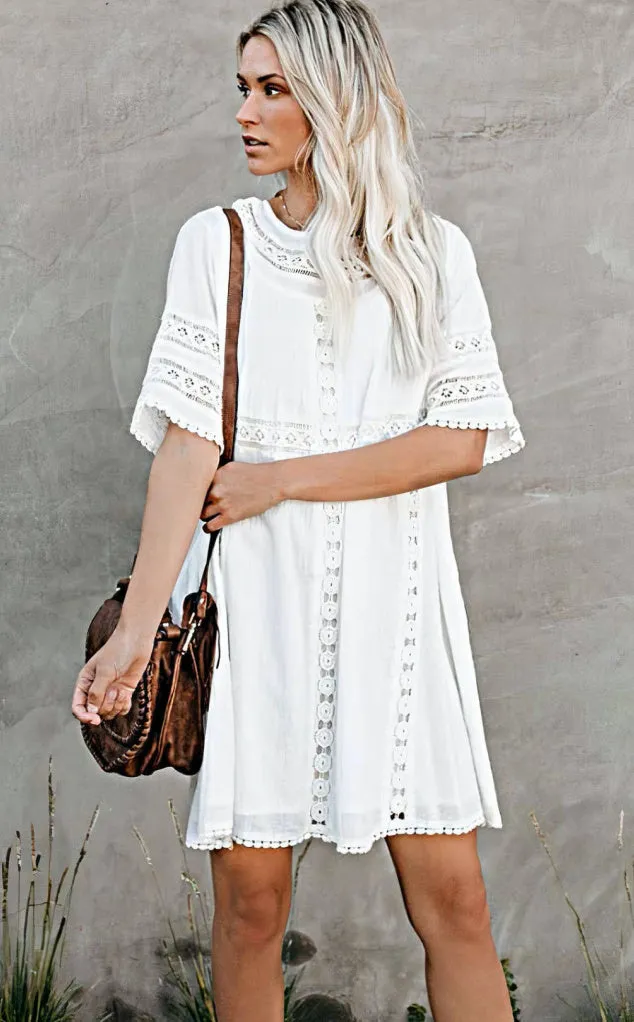 Lisa White Crochet Tunic Cover Up