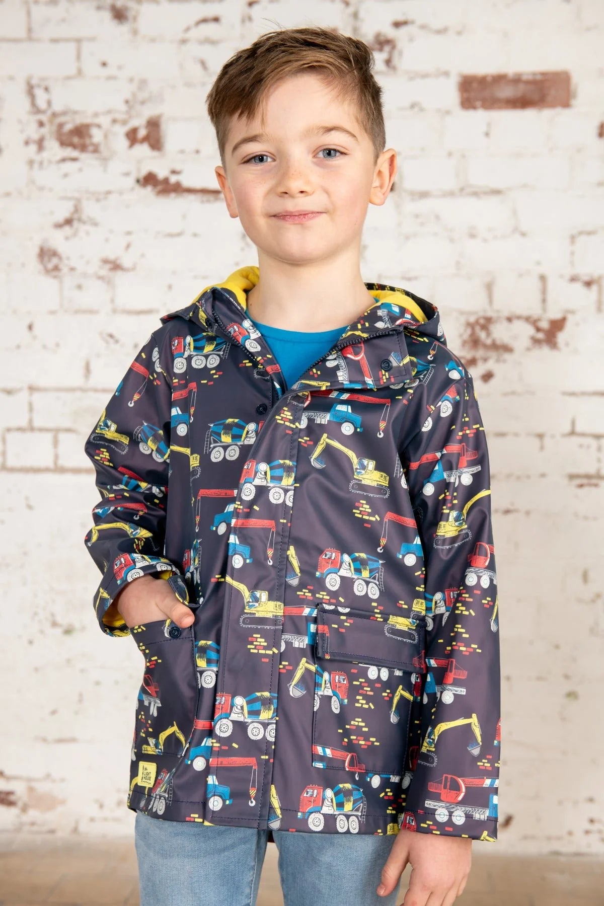 Little lighthouse-  Boys Navy Construction Print Jacket