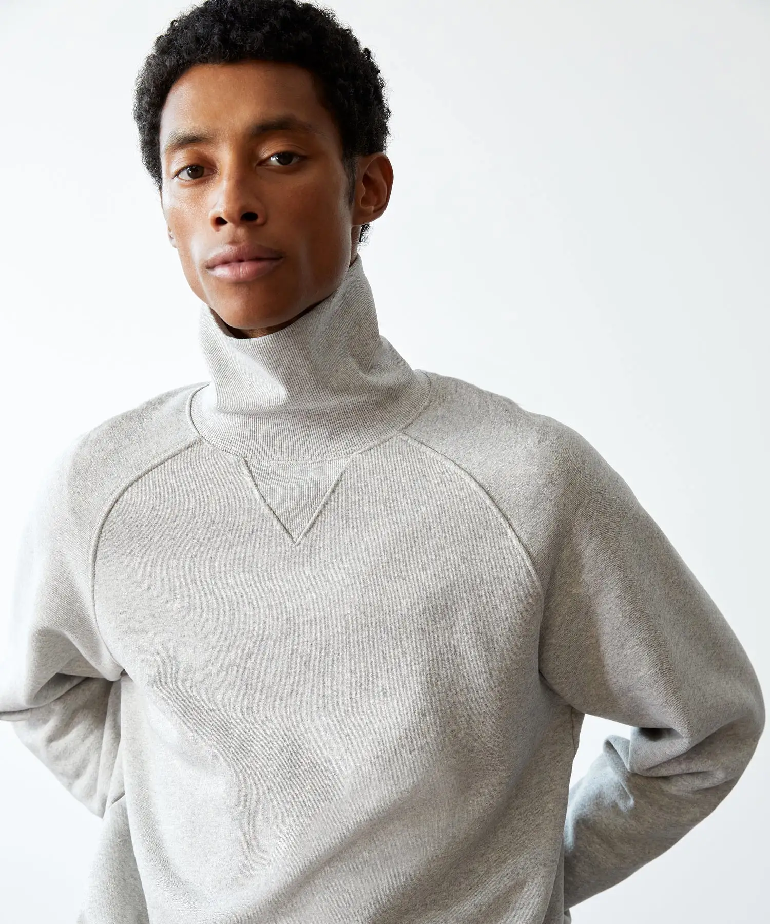 Made in L.A. Fleece Turtleneck Sweatshirt in Light Grey Heather