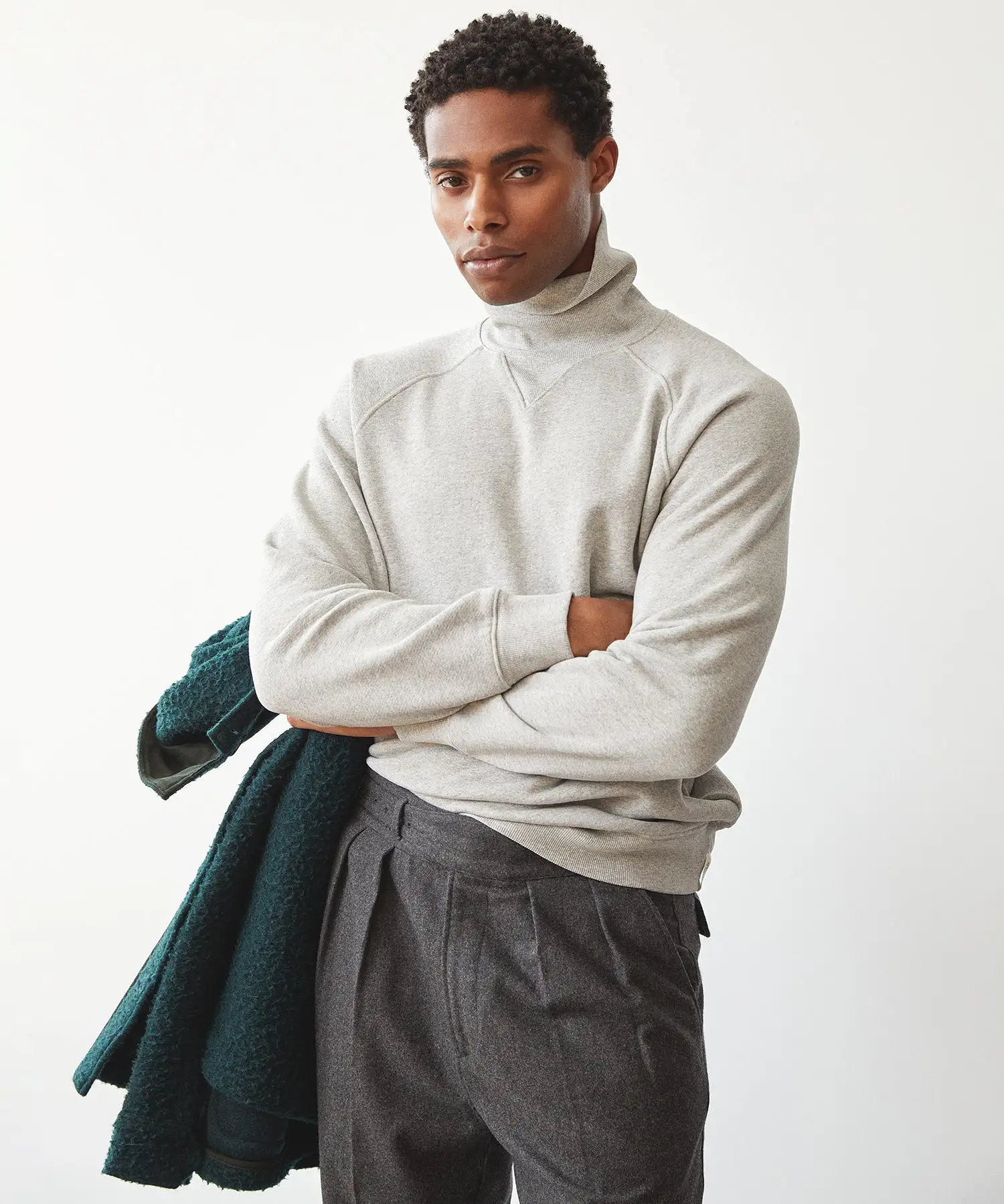 Made in L.A. Fleece Turtleneck Sweatshirt in Light Grey Heather