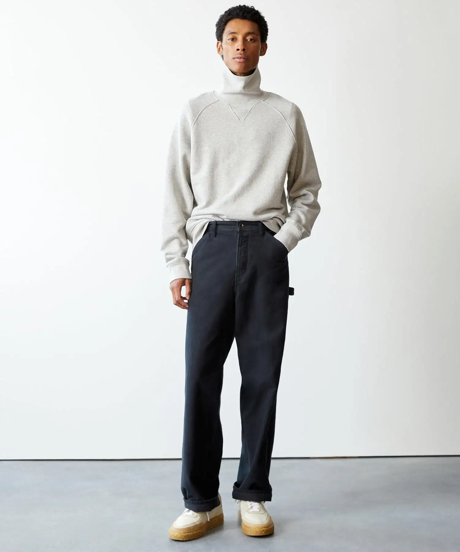 Made in L.A. Fleece Turtleneck Sweatshirt in Light Grey Heather