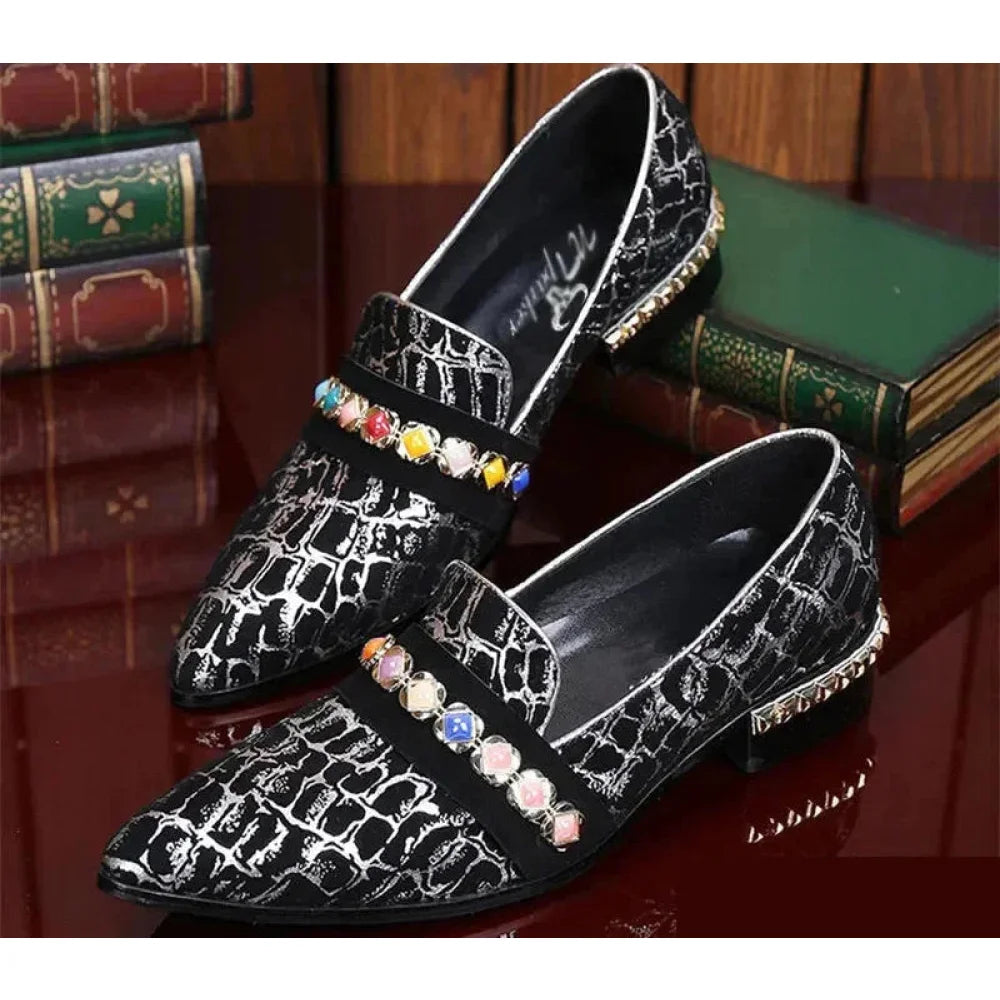 Men's Handmade Crystal Genuine Leather Slip-On Party Wedding Dress Shoes