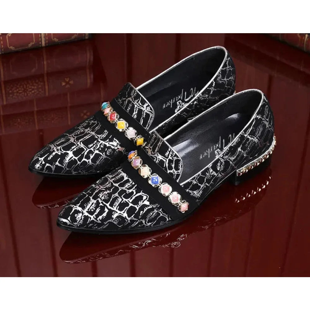 Men's Handmade Crystal Genuine Leather Slip-On Party Wedding Dress Shoes