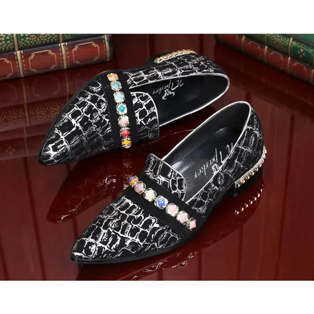 Men's Handmade Crystal Genuine Leather Slip-On Party Wedding Dress Shoes