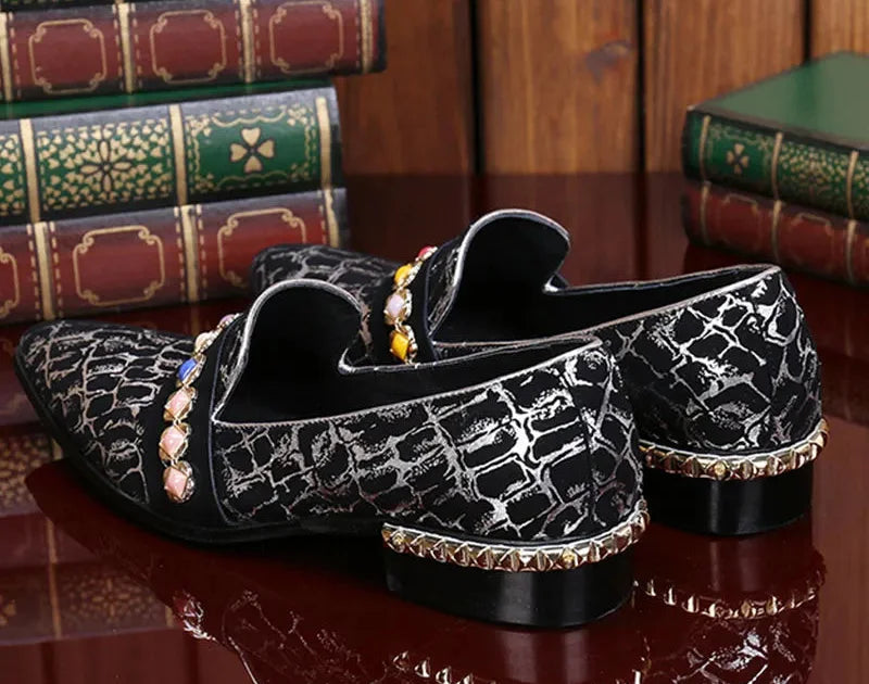 Men's Handmade Crystal Genuine Leather Slip-On Party Wedding Dress Shoes