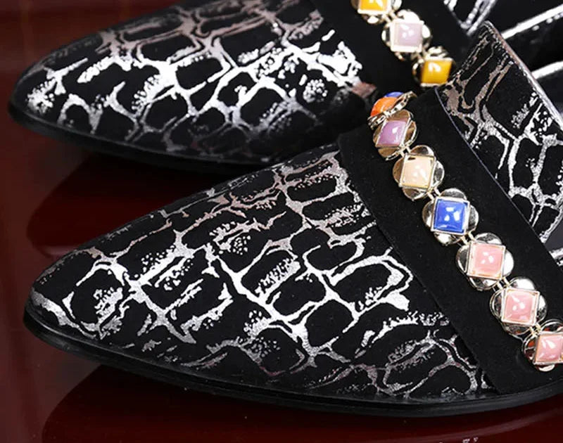 Men's Handmade Crystal Genuine Leather Slip-On Party Wedding Dress Shoes