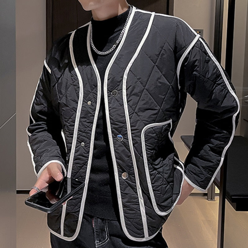 Men's Vintage Korean Slim Fit Geometric Pattern Motorcycle Bomber Jacket