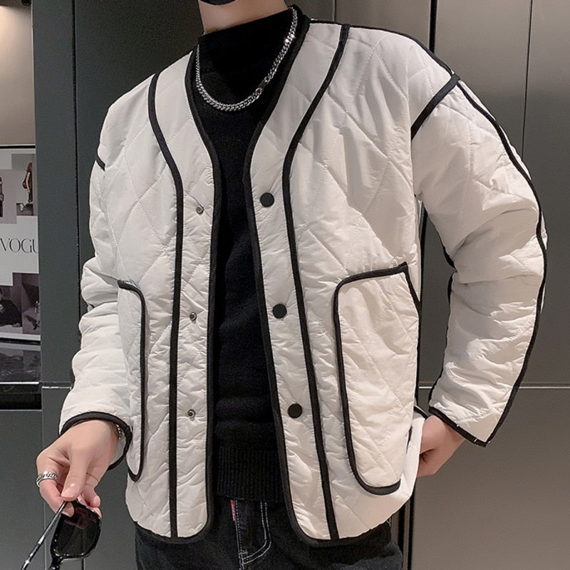 Men's Vintage Korean Slim Fit Geometric Pattern Motorcycle Bomber Jacket