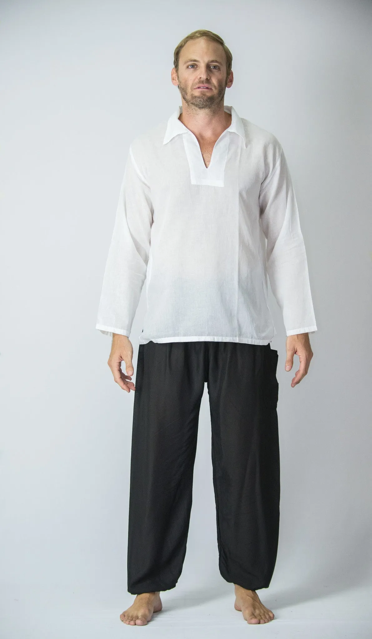 Mens Yoga Shirts Collar V Neck in White