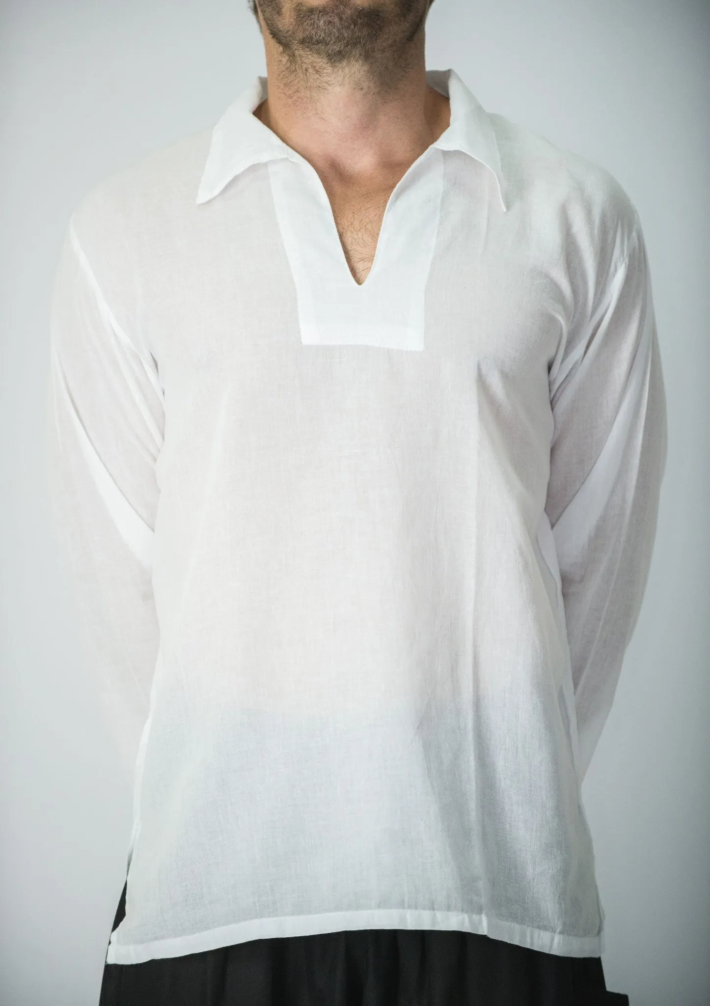 Mens Yoga Shirts Collar V Neck in White