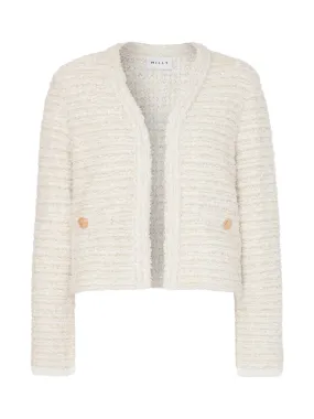 Milly Knit Textured Boucle Cardigan Jacket in Ecru Multi