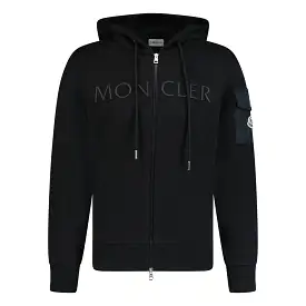 MONCLER LOGO PATCH ZIP FRONT HOODIE BLACK