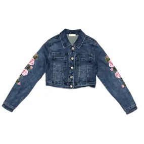 Monnalisa Rose-Appliqué Denim Jacket