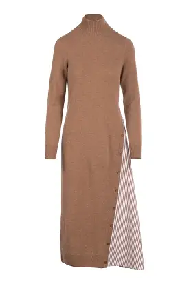 Naadam Asymmetrical Wool Cashmere Hybrid Turtleneck Dress