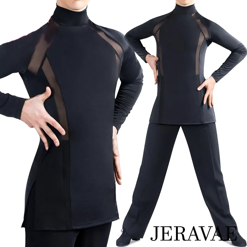 New Latin Competition Shirt with Mesh Cutouts and Turtleneck Available in Black, White, and Navy Blue Sizes XS-XXL M007