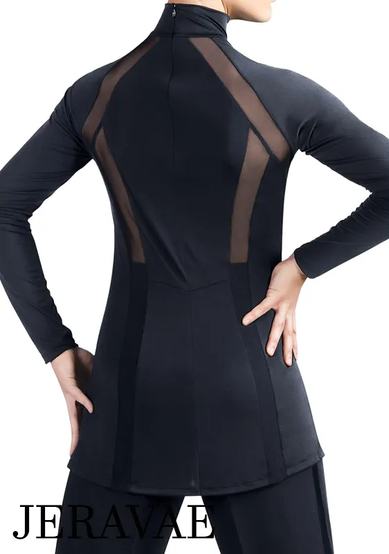 New Latin Competition Shirt with Mesh Cutouts and Turtleneck Available in Black, White, and Navy Blue Sizes XS-XXL M007