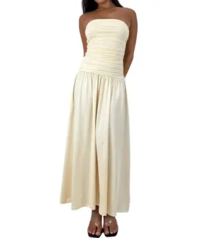 NIA Drop Waist Ruched Midi Tube Dress