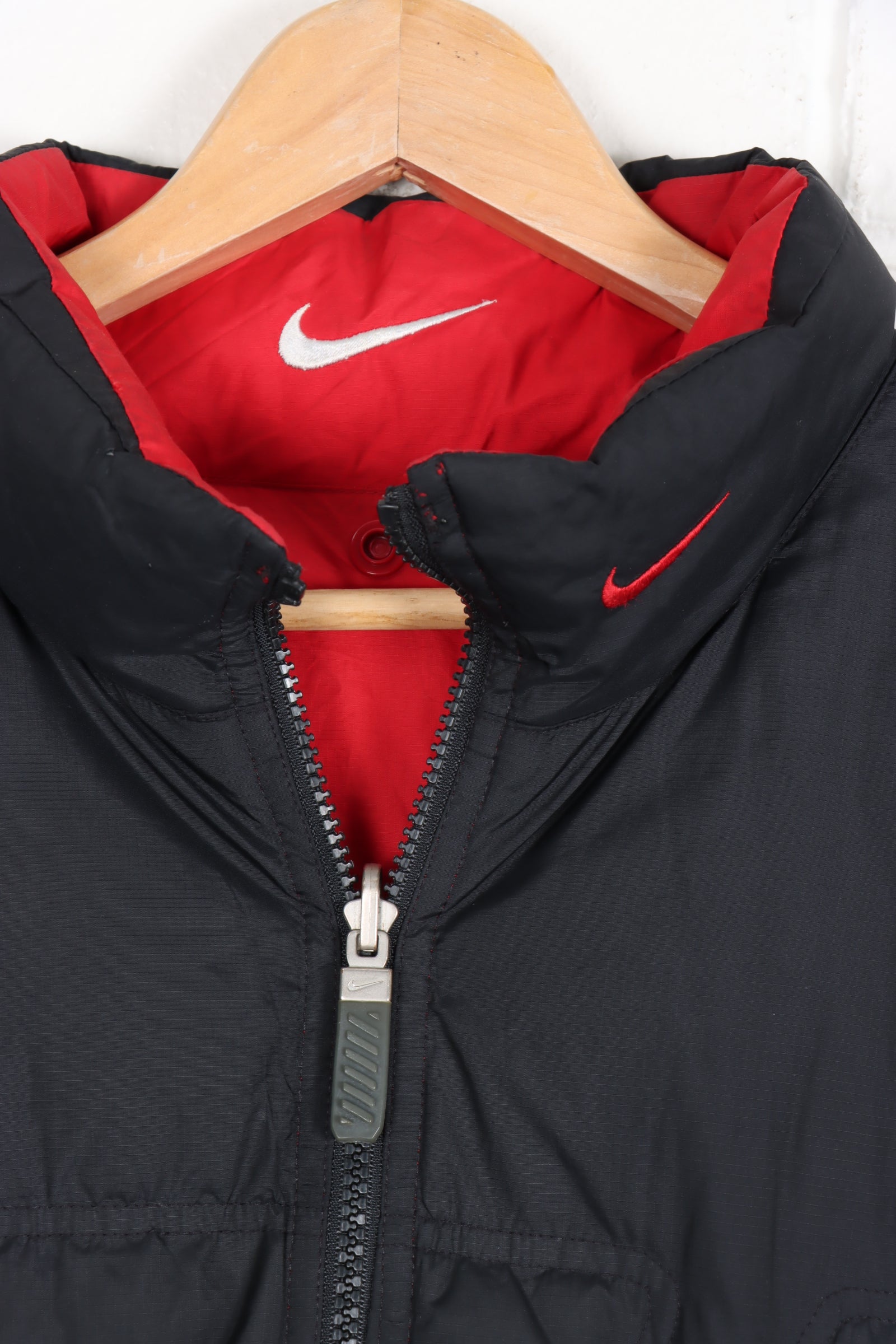 NIKE Red & Black Embroidered Swoosh Reversible Puffer Jacket (XL-XXL)