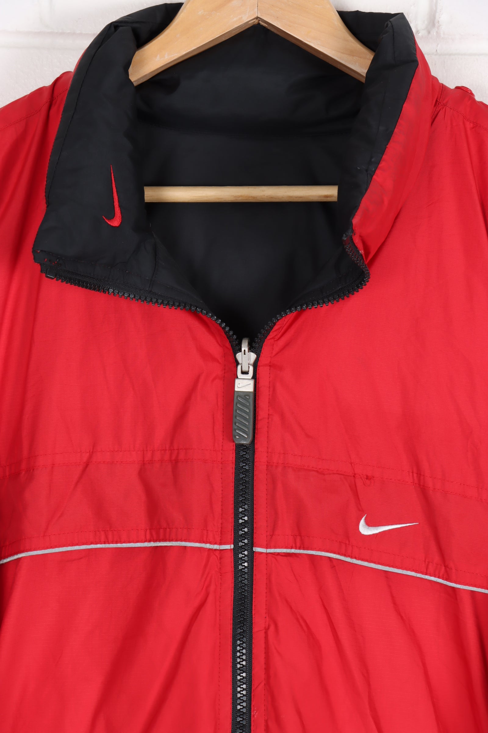 NIKE Red & Black Embroidered Swoosh Reversible Puffer Jacket (XL-XXL)