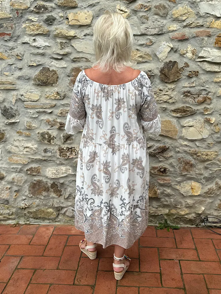 Paisley Midi Bardot Dress