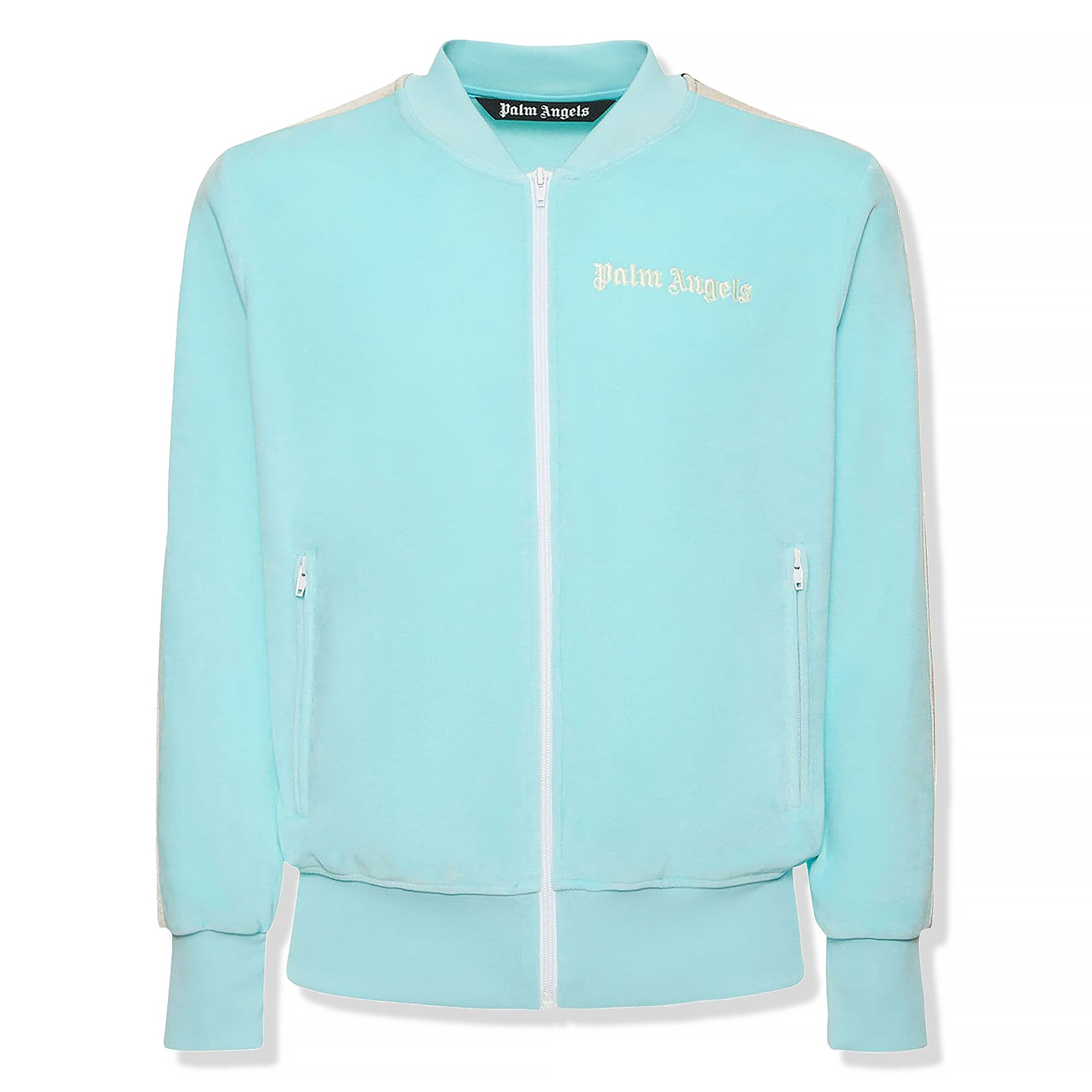 Palm Angels Chenille Logo Striped Light Blue Zip-Up Track Jacket