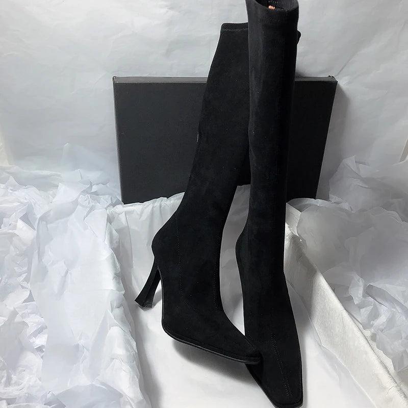 Pointy Thin High Heeled Knee High Women Boots