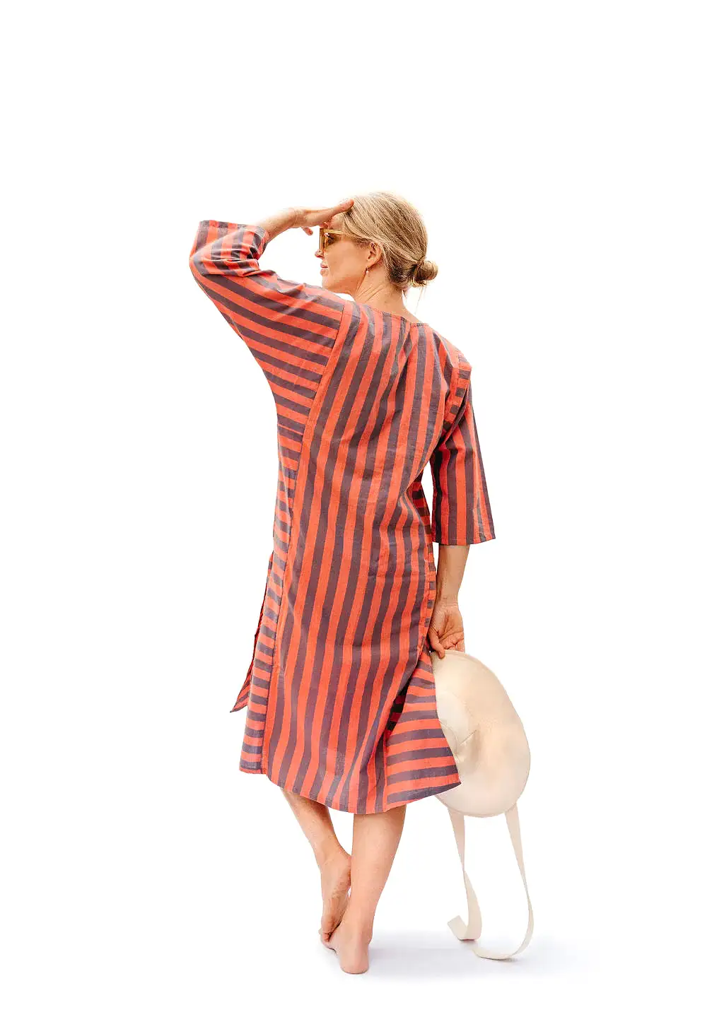 Punkwasp Beach Tunic Dress - Coral & Grey Stripe