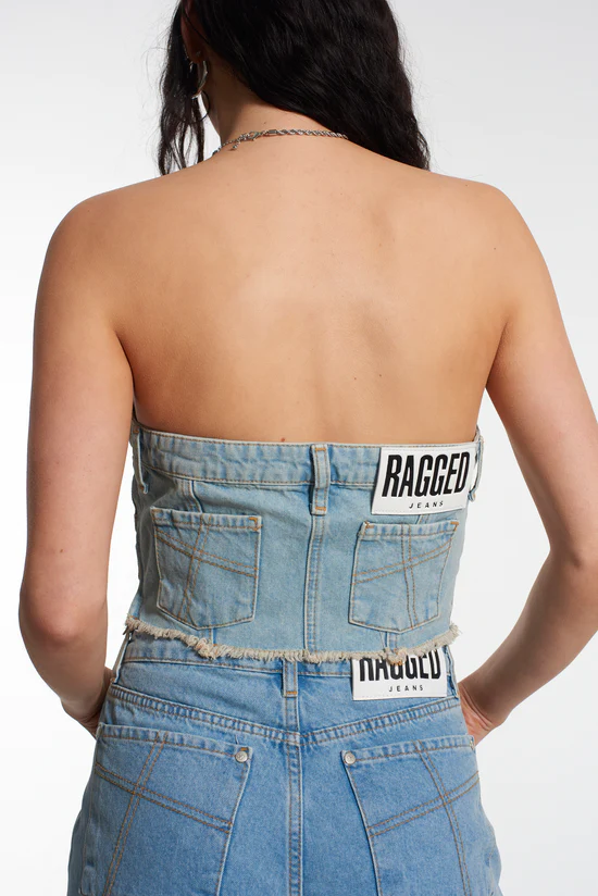 Ragged Priest – Roxy Denim Corset Top in Blue