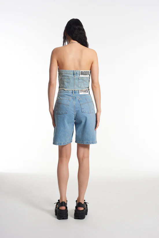 Ragged Priest – Roxy Denim Corset Top in Blue