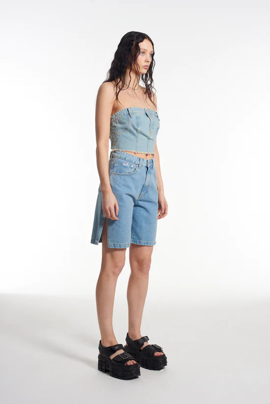 Ragged Priest – Roxy Denim Corset Top in Blue