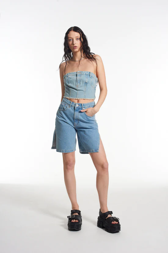 Ragged Priest – Roxy Denim Corset Top in Blue