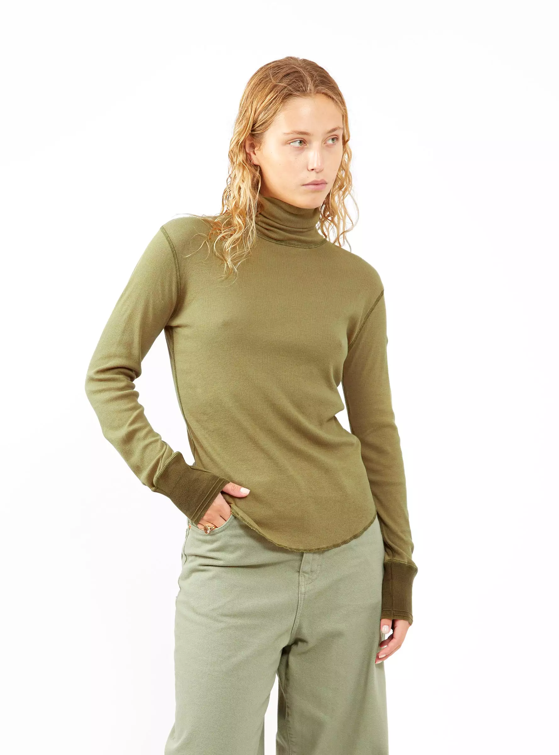 Ribbed Turtleneck Top Olive