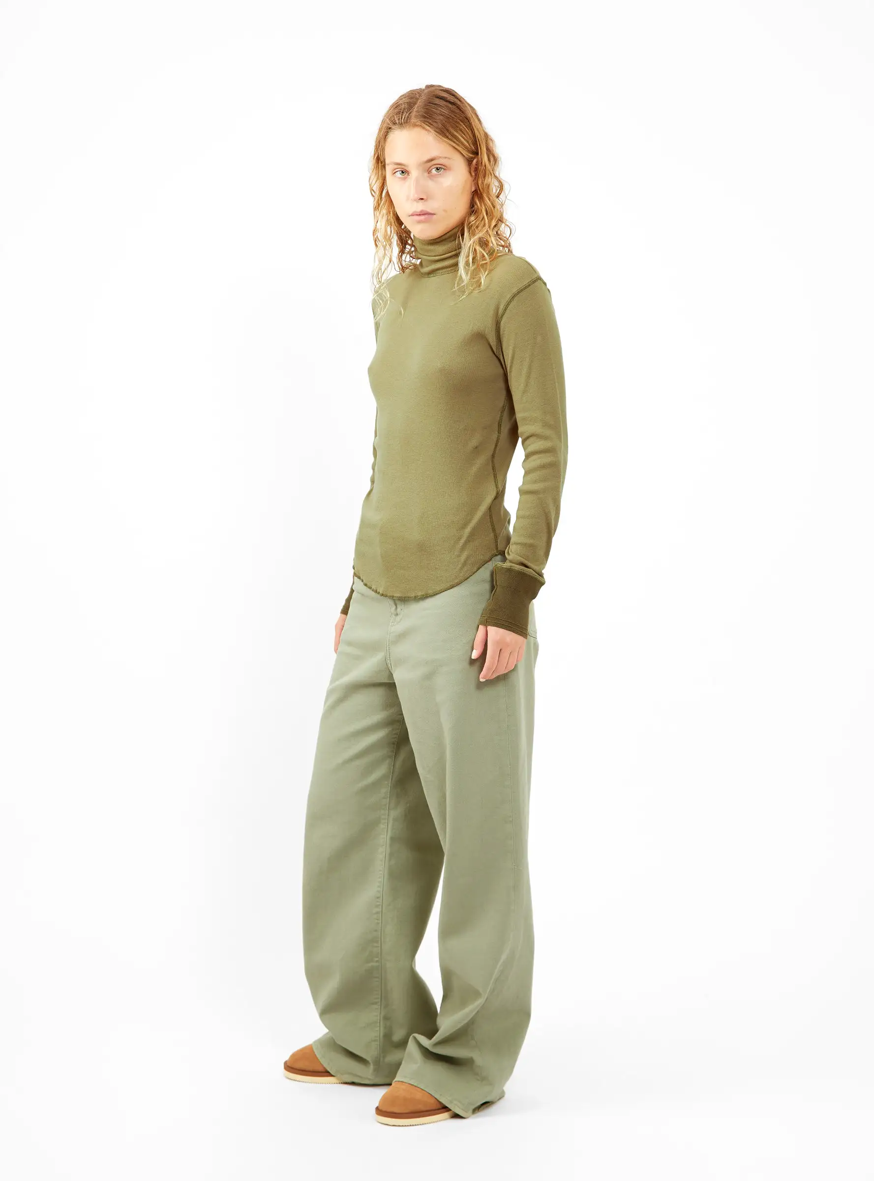 Ribbed Turtleneck Top Olive