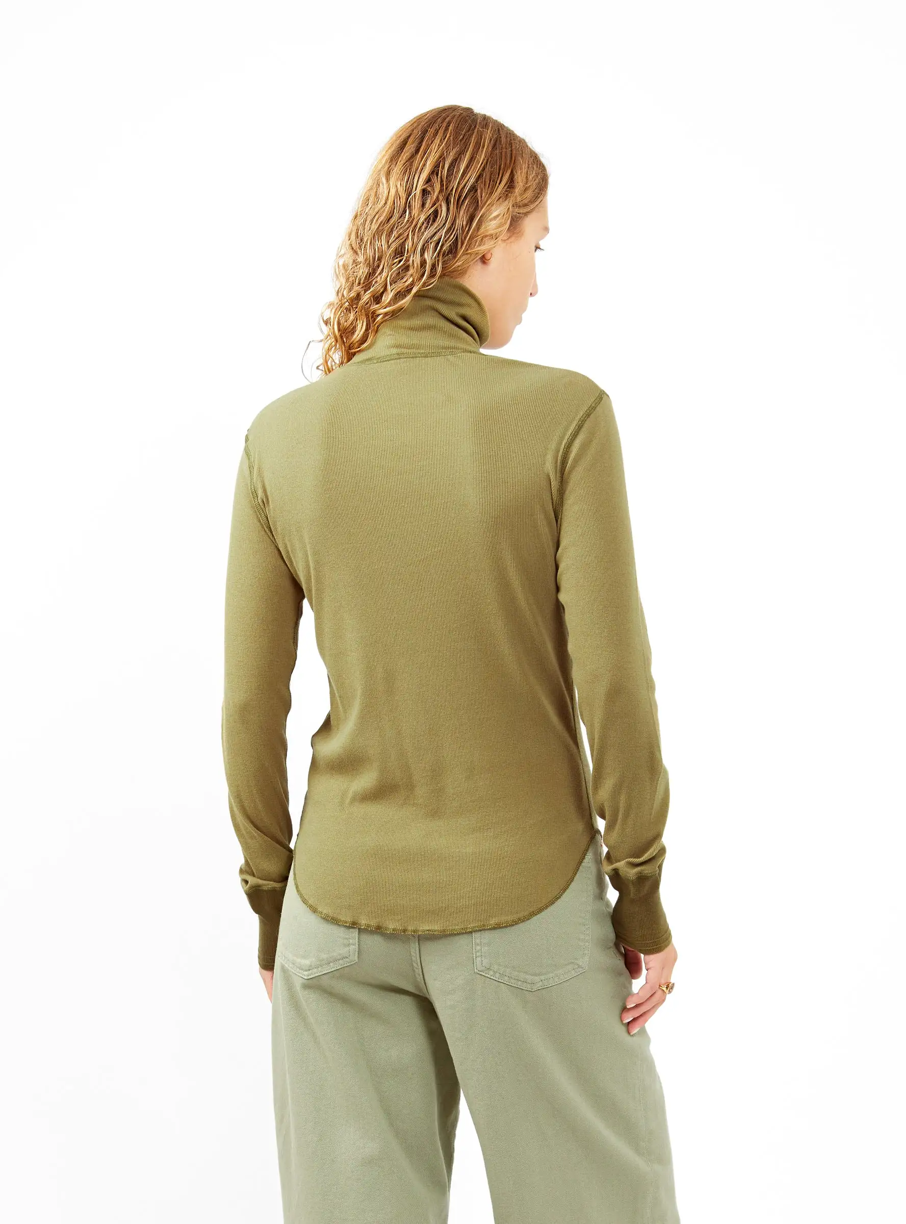 Ribbed Turtleneck Top Olive