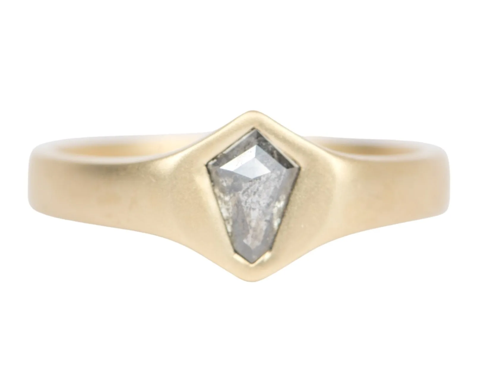 Shield Shape Salt and Pepper Diamond Heavy Signet Ring 14K Gold R6417