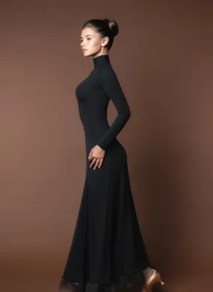 Sleek Long Practice Dress with Long Sleeves, Turtleneck, and Horsehair Trim PRA 370 in Stock