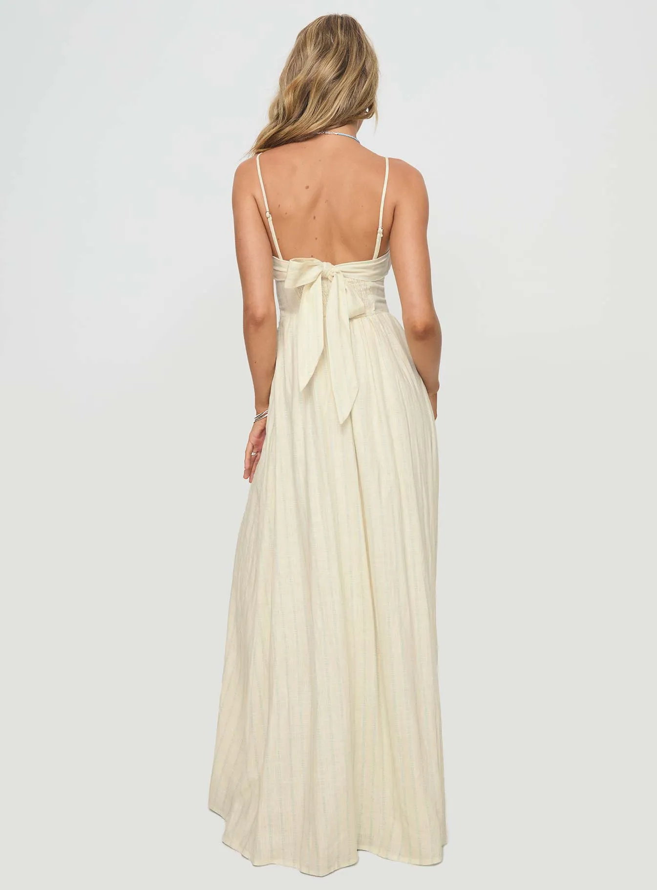 Slow Dance Linen Blend Maxi Dress Cream / Blue