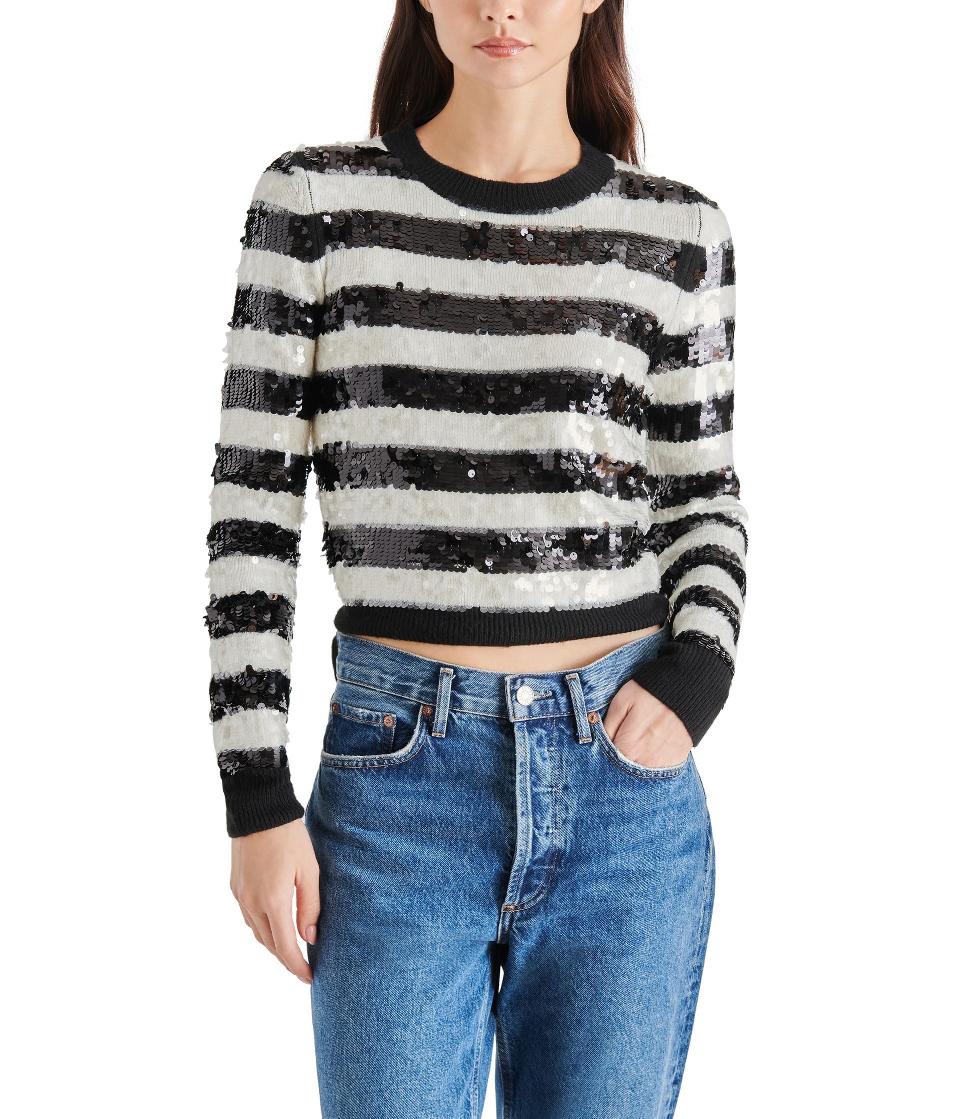 Steve Madden Women Elina Sweater (Black/White) Size Small