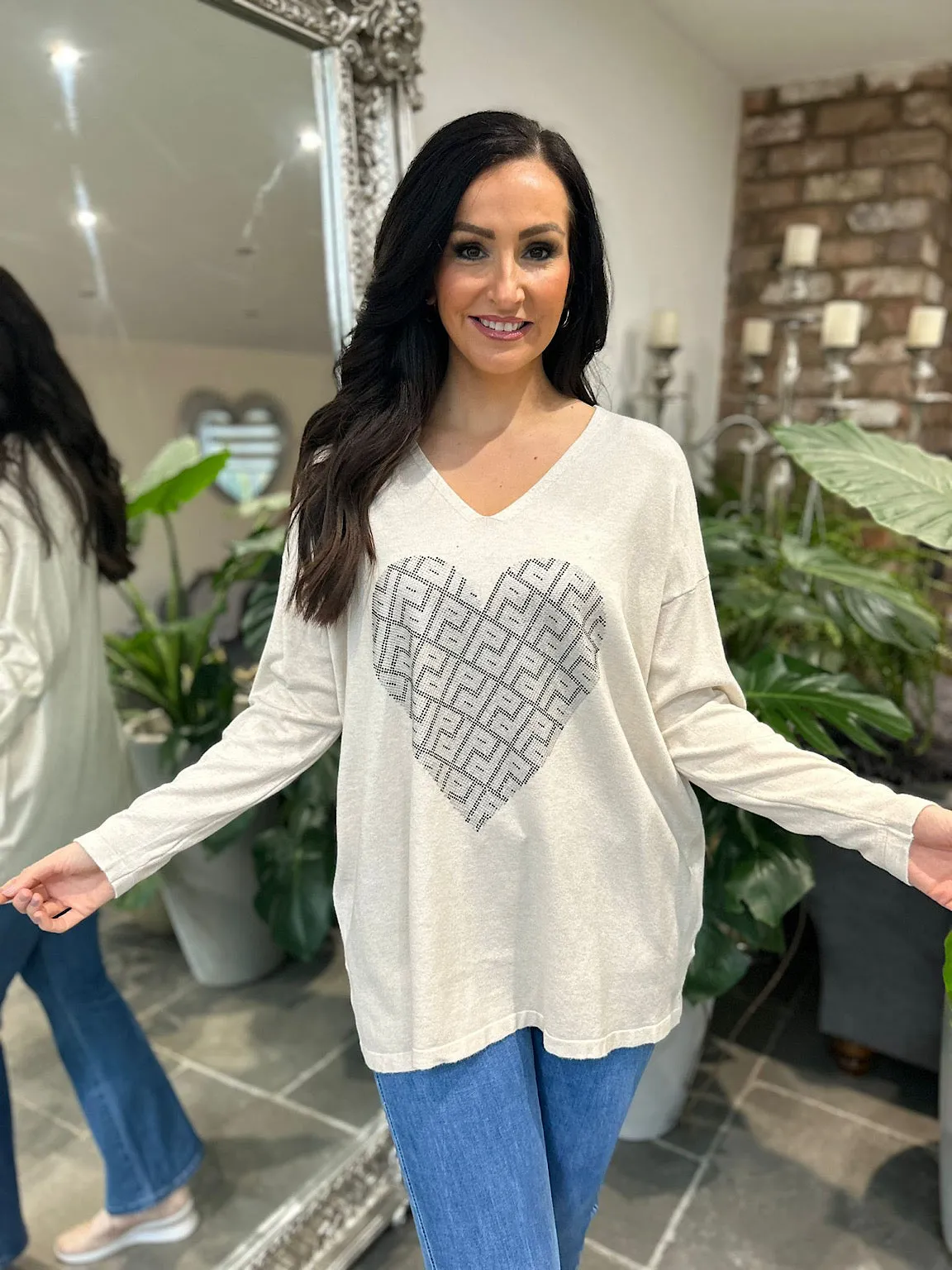 Stone Diamante Heart Knit Gail