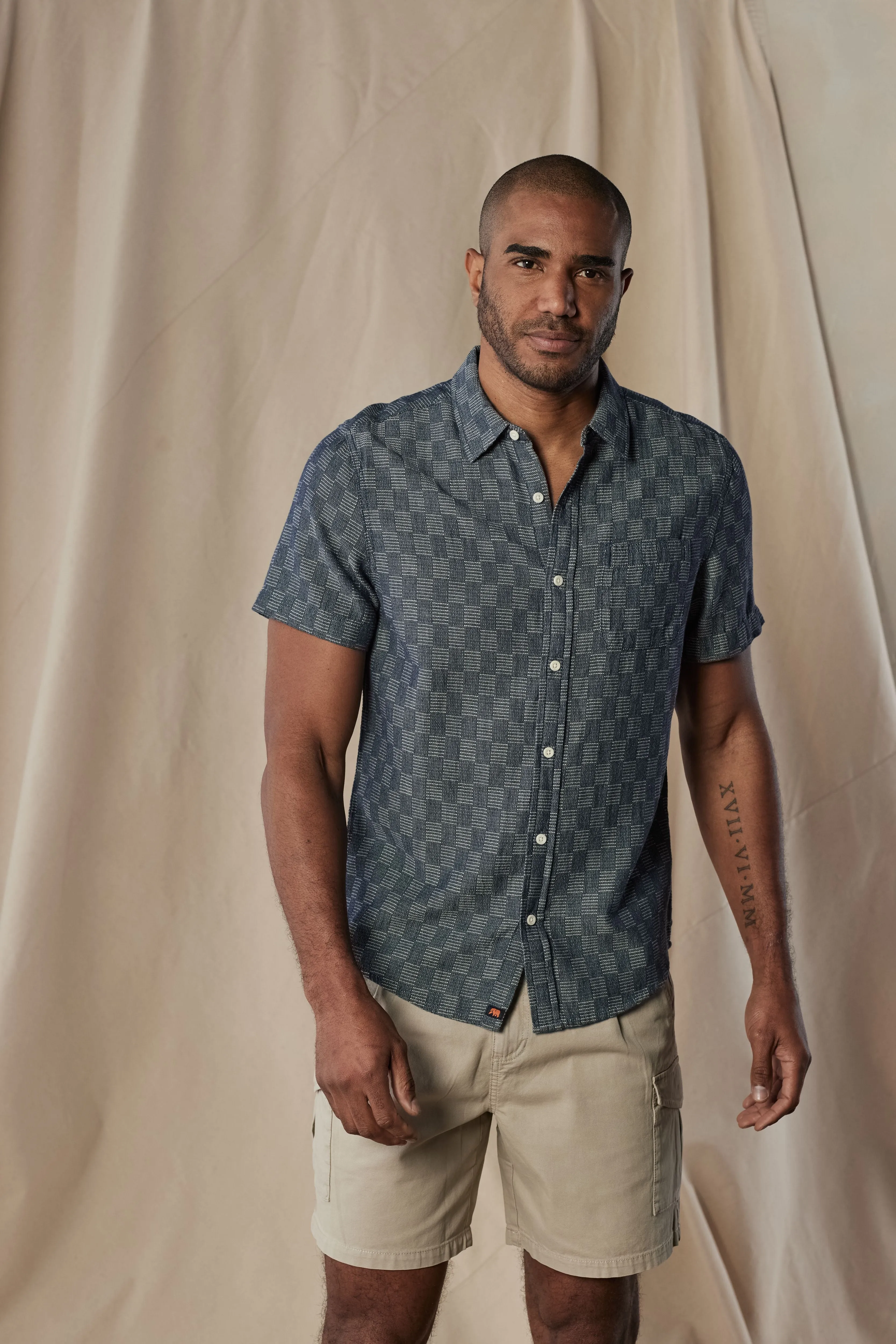 The Normal Brand Fresh Water Button-Up Shirt In Summer Navy Check