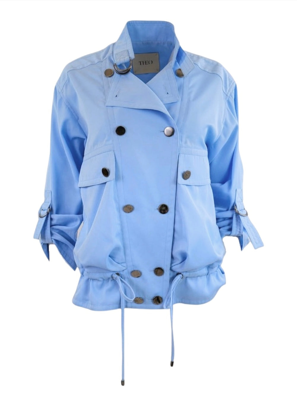 Theo Eos Draped Bomber Jacket in Sky Blue