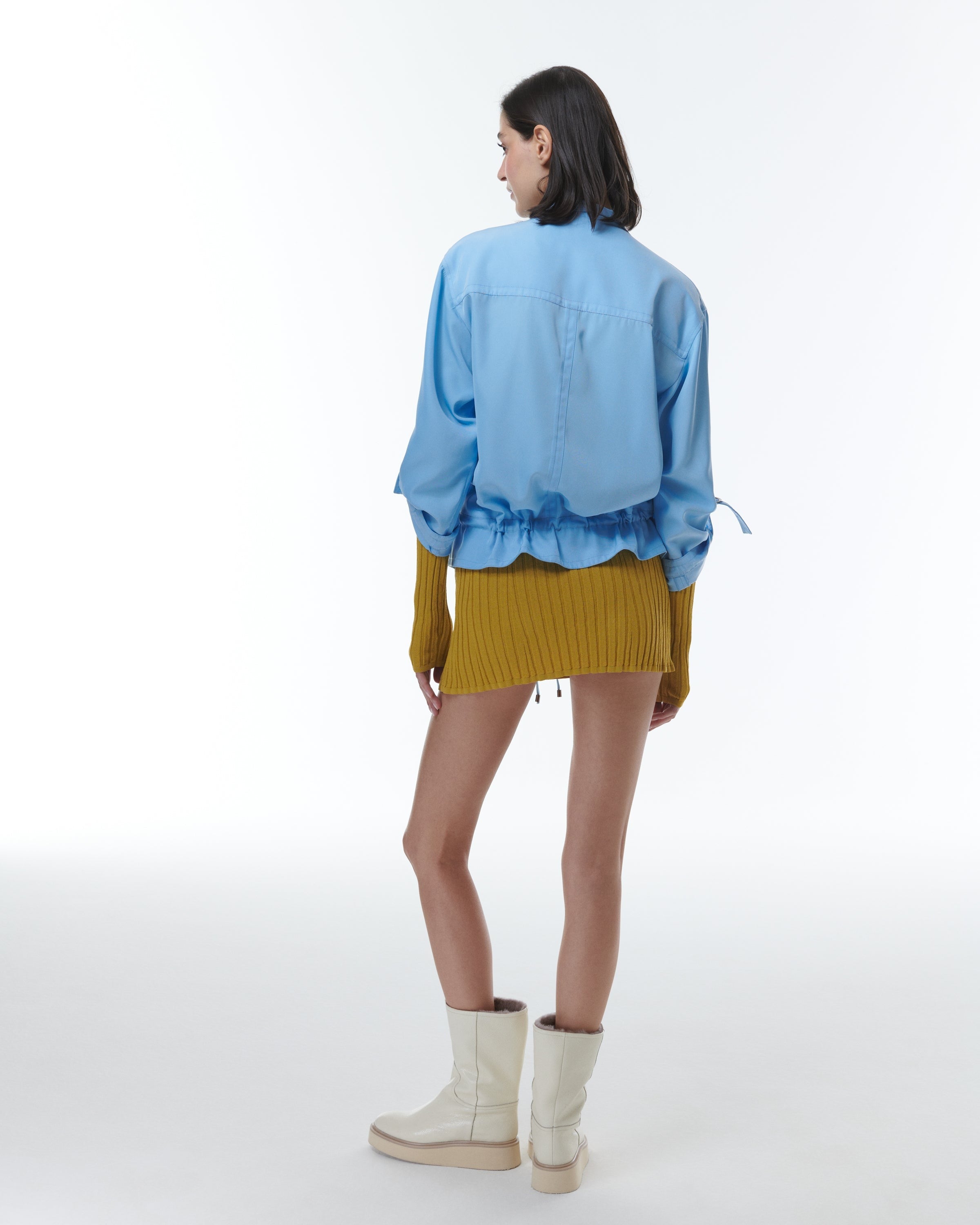 Theo Eos Draped Bomber Jacket in Sky Blue