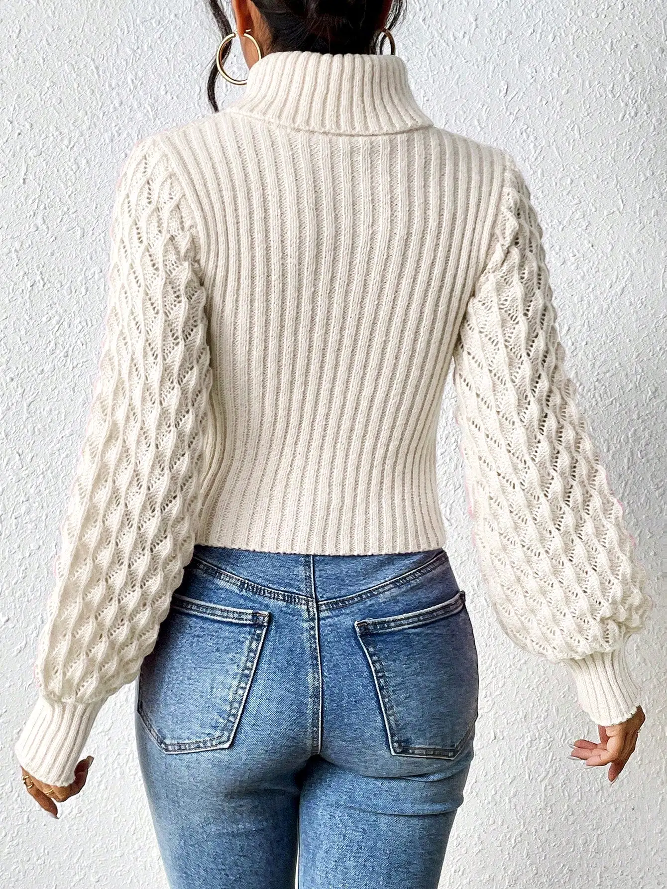 Turtleneck Cut Out Cable Knit Sweater