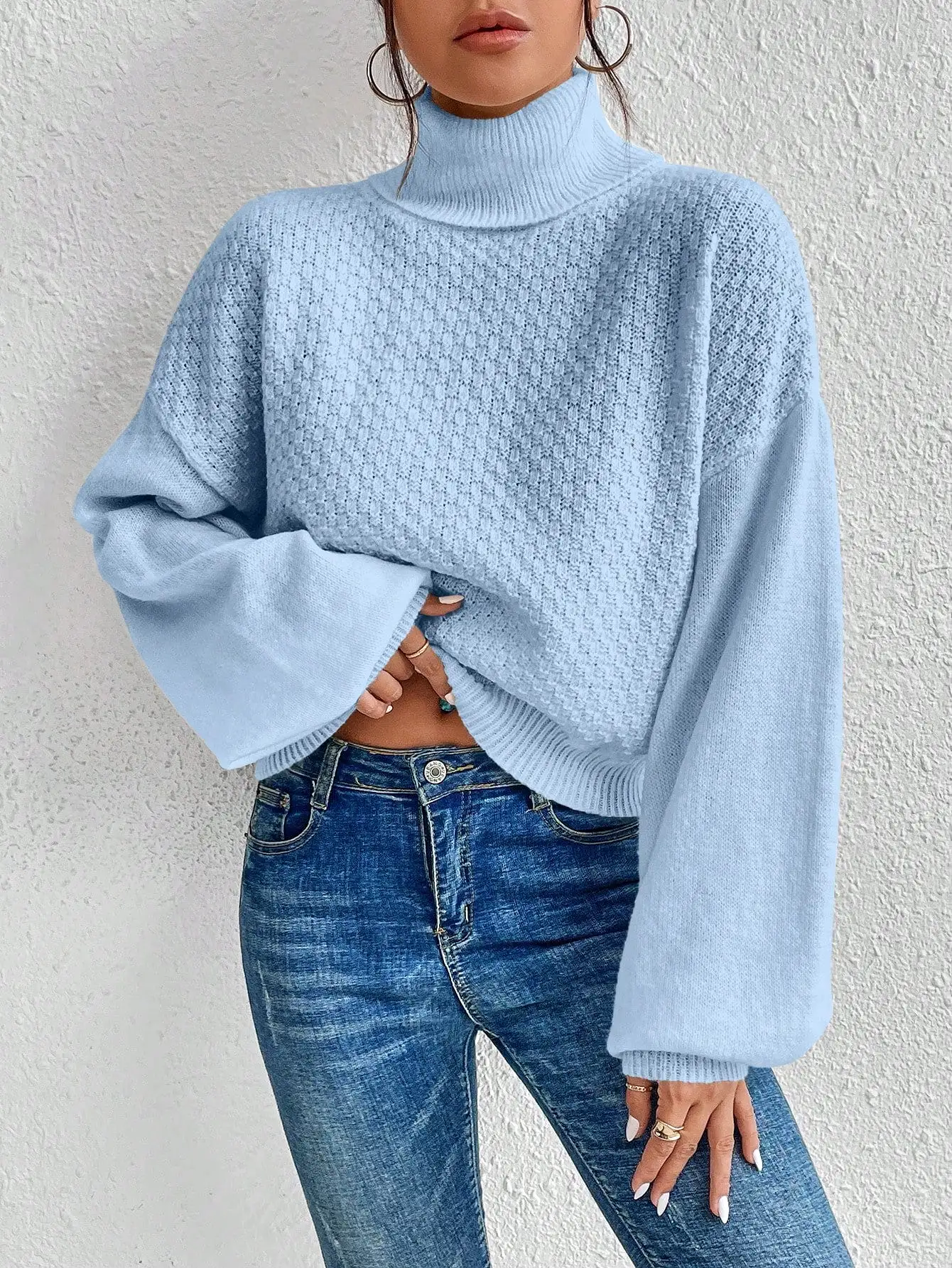 Turtleneck Twist Back Drop Shoulder Sweater