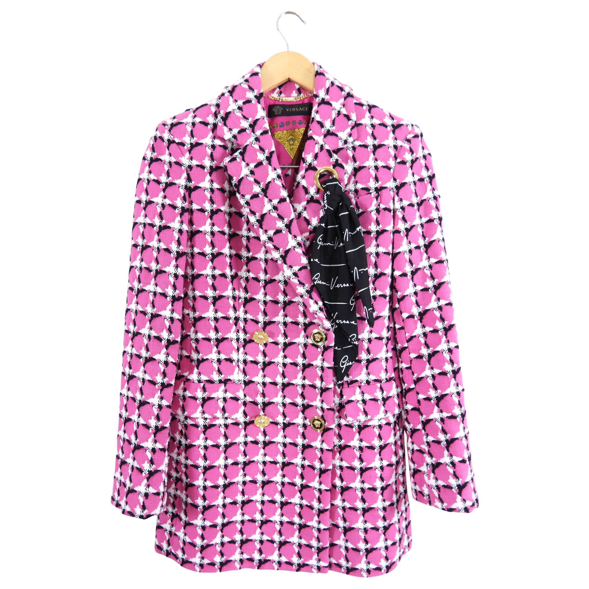 Versace Pink Tweed Blazer with Scarf Sash Detail - USA S (4/6)