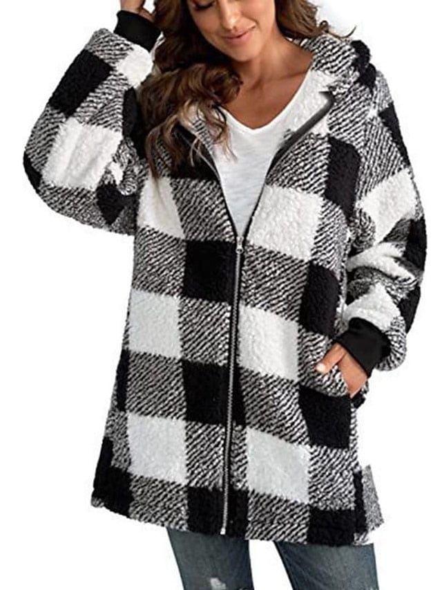 Vintage Plaid Zip Up Hoodie Sweatshirt for Women