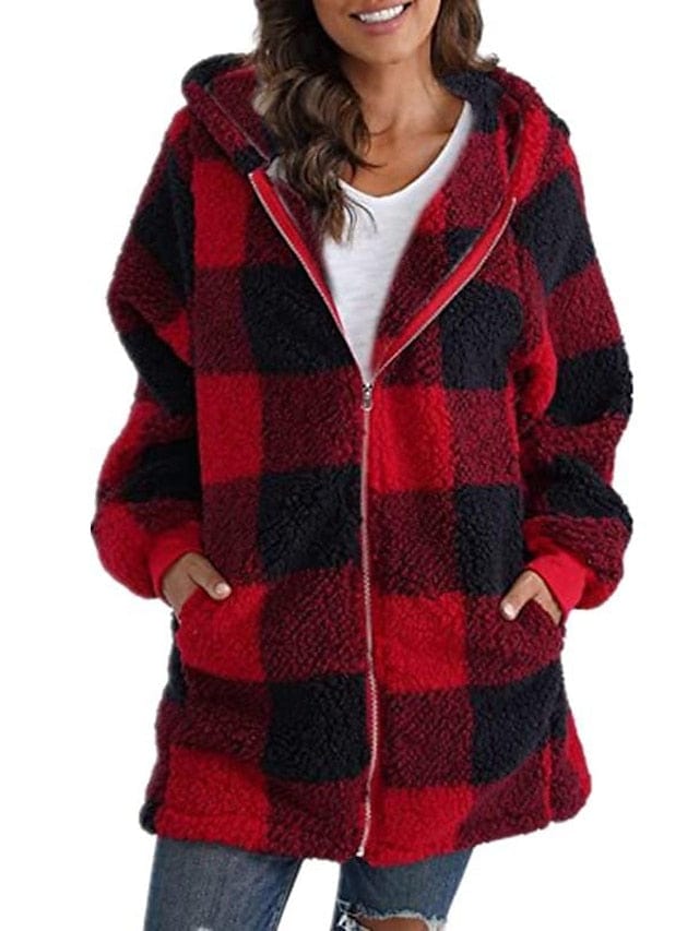 Vintage Plaid Zip Up Hoodie Sweatshirt for Women